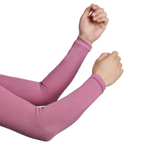 Pink modal cotton sun protection arm sleeves detail shot for outdoor driving UV guard.