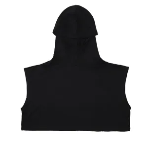 Details of black sleeveless hooded fake collar modal layering hoodie, versatile inner wear.
