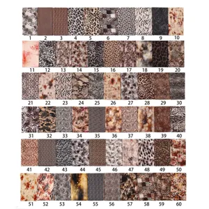 Detailed view of 60 animal print fabric swatches including leopard, zebra and snake patterns.