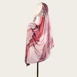 Élégant foulard long en coton imprimé cravate aquarelle hijab châle de voyage plage.