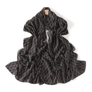 Women fashion black chiffon long scarf elegant geometric plaid print beach shawl wrap