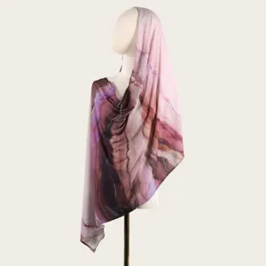 Écharpe longue et châle en coton mercerisé tie-dye aquarelle pour femmes, rose violet.