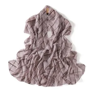 Elegant plaid print chiffon scarf women lightweight long shawl for travel beach wear