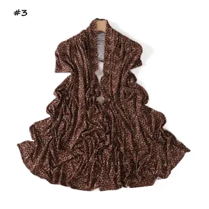 Leopard print long scarf soft mercerized cotton fashion shawl detail hanging display