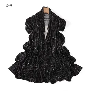 Black and white patterned mercerized cotton long scarf, stretchy fashion shawl for women.
