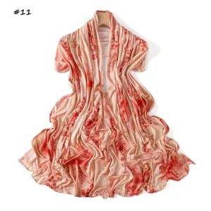 Elegant pink floral modal long scarf, soft breathable drape wrap for women, stylish summer shawl.