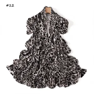Leopard and snakeskin print long scarf soft elastic mercerized cotton fabric detail view