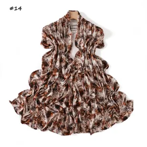 Leopard print mercerized cotton long scarf detail, soft elastic fashion shawl and neck wrap.