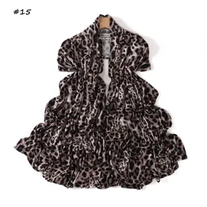 Fashion leopard print long scarf for women, soft elastic mercerized cotton material.