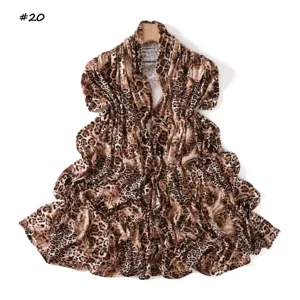 Leopard print long scarf soft elastic mercerized cotton shawl European fashion style
