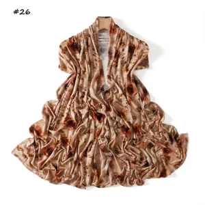 Stretchy printed mercerized cotton long scarf floral shawl retro fashion wrap accessory