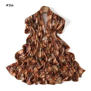 Detailed view of fashionable leopard print feather long scarf soft elastic mercerized cotton.