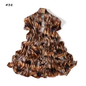 High elasticity mercerized cotton printed long scarf featuring an abstract leopard skin pattern.