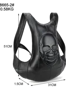 Schwarzer Totenkopf Weste Leder Rucksack Motorrad Gothic Punk Tasche mit Massen.