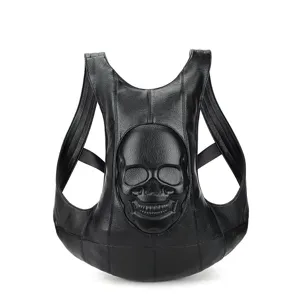 Unisex Gothic Punk Motorrad Totenkopf PU Leder Rucksack Große Kapazität Reise Tagesrucksack Wasserdichte Outdoor Tasche