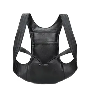Schwarzer Gothic Lederrucksack mit Totenkopf-Reißverschlüssen, coole Streetwear Tasche.