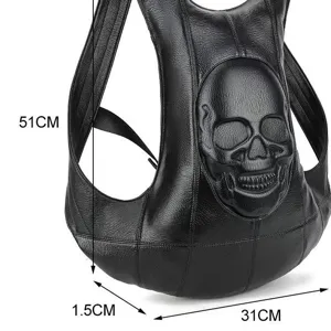 Schwarzer Leder Totenkopf Weste Rucksack Damen Herren Motorrad Tasche Goth Stil Große Kapazität