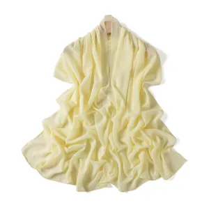 Light yellow chiffon long scarf for women, elegant drape, soft breathable summer sun protection shawl.