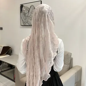 Detailed view of the elegant pleated crinkle hijab scarf head wrap, soft textured design for daily wear.