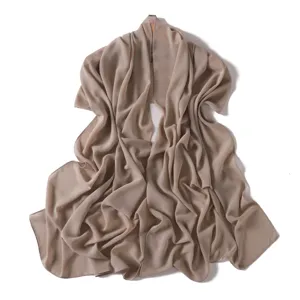 Versatile solid color pearl chiffon long scarf, elegant lightweight shawl for summer daily wear.