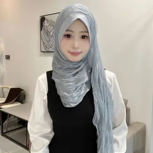 Fashion solid color crinkle hijab soft breathable Muslim headscarf for women daily wear