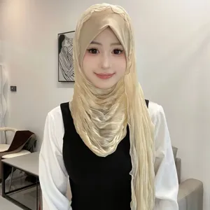 Detailed view of the elegant solid color hijab head cover, soft crystal linen material.