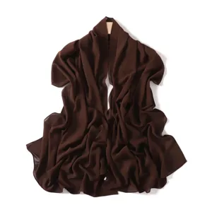 Dark brown chiffon long scarf detail, lightweight breathable shawl, casual versatile accessory.