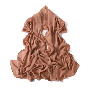 High-density pearl chiffon long scarf detail, elegant solid nude pink drape texture.