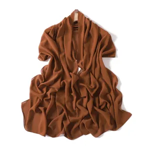 Solid color chiffon long scarf, lightweight draped shawl for summer elegant styling.