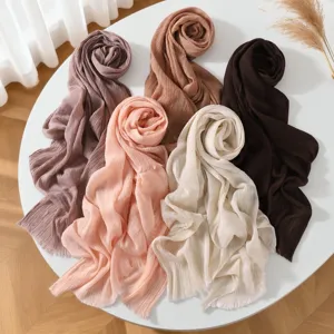 Women's Solid Color Pleated Scarf Lightweight Long Shawl With Tassels Casual Travel Fashion Sun Protection Scarf