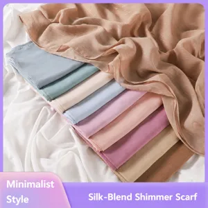 Women Solid Color Luminous Silver Silk Chiffon Long Scarf Wrinkle Headscarf Travel Decorative Shawl Fashion Design