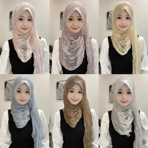 Light Luxury Fashion Solid Color Pleated Scarf Soft Brim Turban Women Scarf Wrap Breathable Polyester Fabric Headscarf