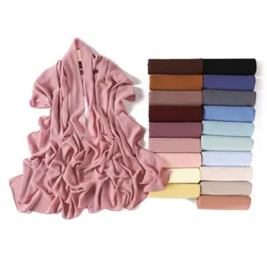 Solid color pearl chiffon long scarf, versatile casual candy color hijab for women.