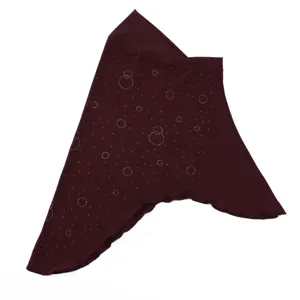 Burgundy crystal linen Muslim hijab with rhinestone circles, easy slip-on headscarf cap.