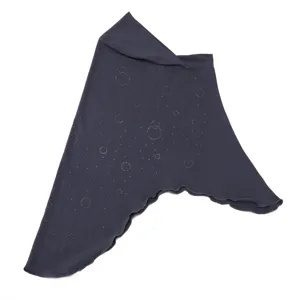 Dark grey crystal linen hijab with rhinestone circle patterns and soft brim design detail.