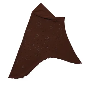 Detailed shot of brown crystal rhinestone embellished instant hijab soft headscarf cap.