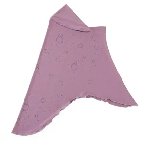 Elegant crystal linen instant hijab with sparkling rhinestone circles and lettuce edge, mauve.