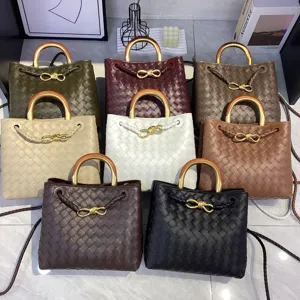 Woven leather top handle shoulder bag stylish commuter casual tote bag with metal wooden handle