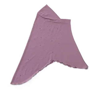 Hijab en lin cristal gris minéral avec strass, foulard musulman confortable à enfiler.