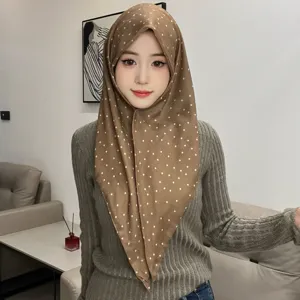 Femme foulard triangulaire marron à pois style rétro bandeau cheveux élégant accessoire