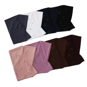 Women crystal hemp rhinestone headscarf solid color Muslim hijab head cover multi-color