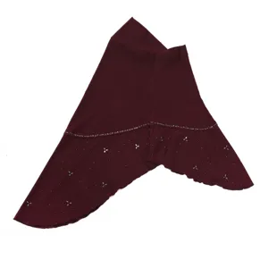 Detailed view of maroon rhinestone hijab with crystal linen fabric and elegant style.