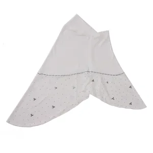 Detailed close-up of white crystal rhinestone clover hijab, elegant modest head cover shawl.