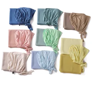 Femmes Chiffon Longue Écharpe Et Modal Bonnet À Nouer Ensemble Couleurunie Léger Protection Solaire Hijab Écharpe Ensemble De Deux Pièces