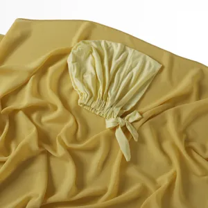 Foulard long mousseline bonnet nouage modal ensemble jaune hijab musulman coiffure