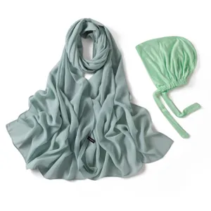 Ensemble deux pièces foulard mousseline et bonnet à nouer modal, design uni élégant quotidien.