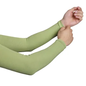Detail view of matcha green sun protection ice sleeves, comfortable modal fabric for outdoor sports.