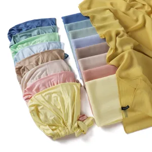 Foulard long en mousseline bonnet à nouer ensemble deux pièces hijab uni quotidien