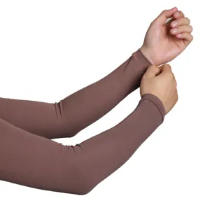 Solid color modal sun protection sleeves detail view showing arm fit and stretch fabric.