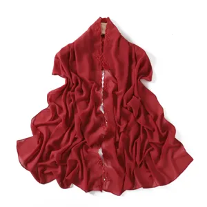 Exquisite floral embroidered details and soft red chiffon texture of this elegant women scarf.